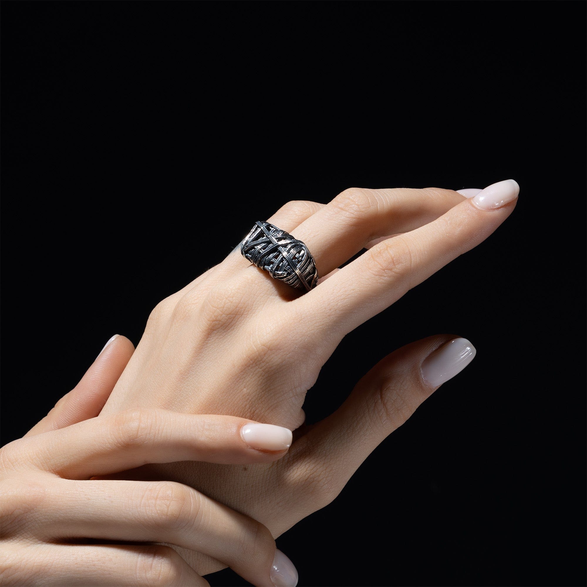 Vortex Handmade Silver Band with Raw Interwoven Texture