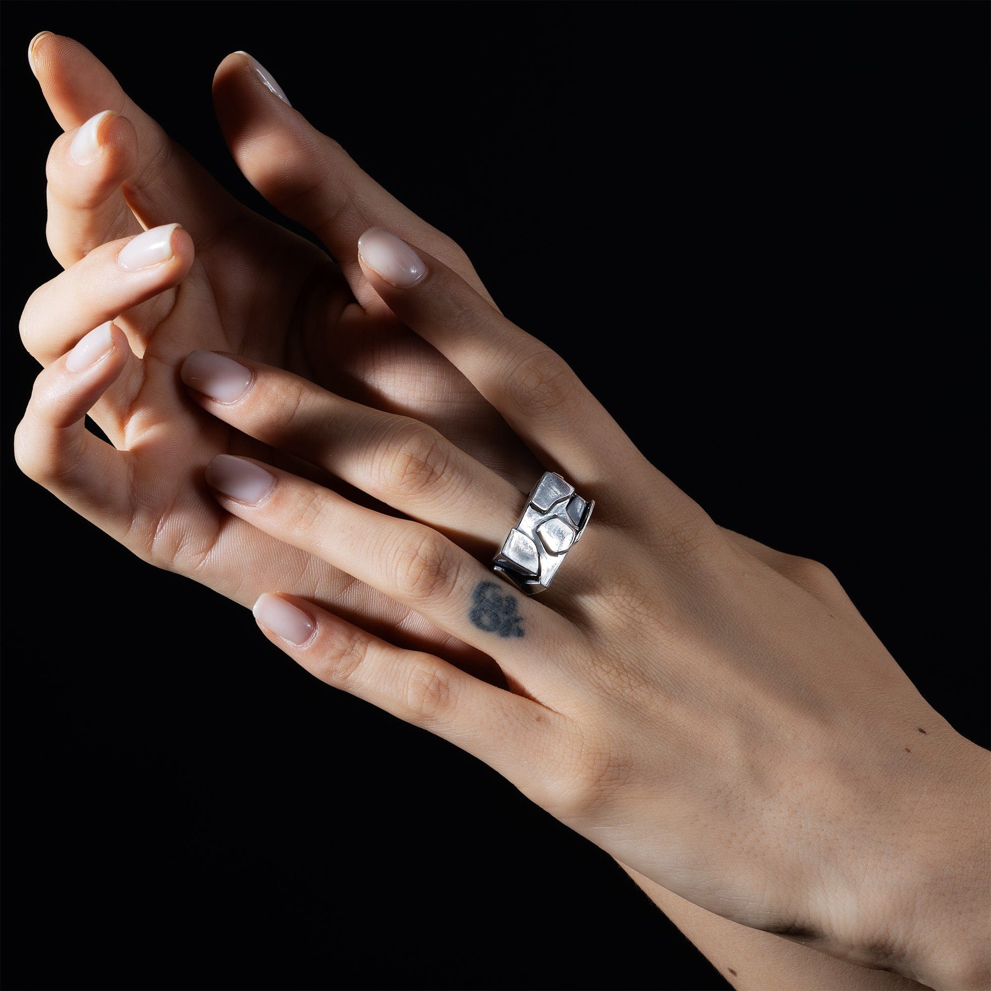 Whisper Oxidized Silver Ring with Freeform Textured Design