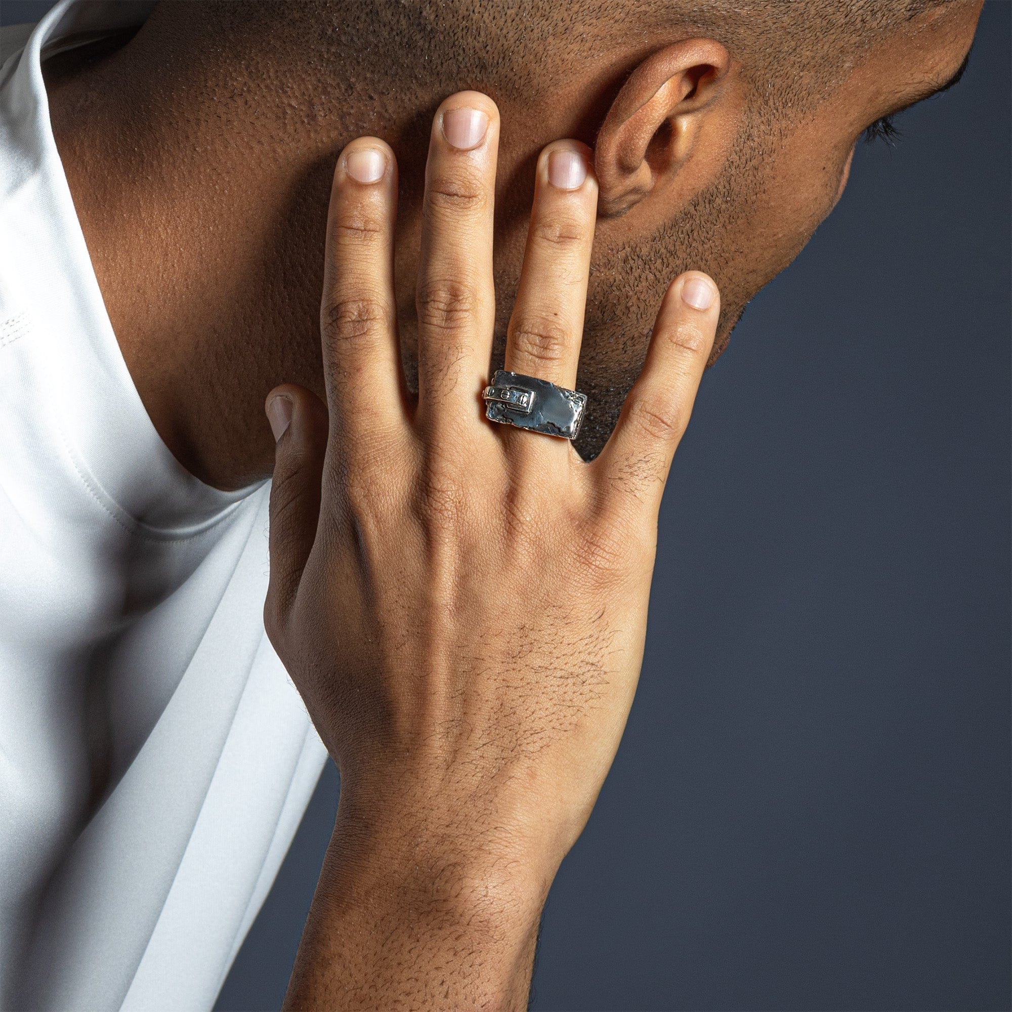 Wireform Oxidized Silver Ring with Mechanical-Inspired Details