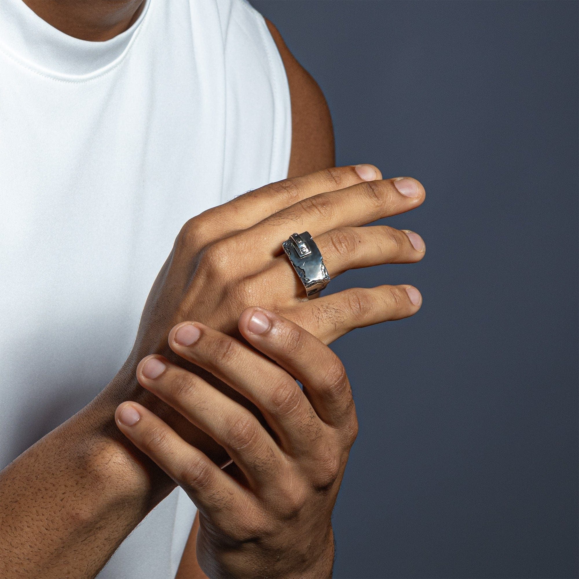 Wireform Oxidized Silver Ring with Mechanical-Inspired Details