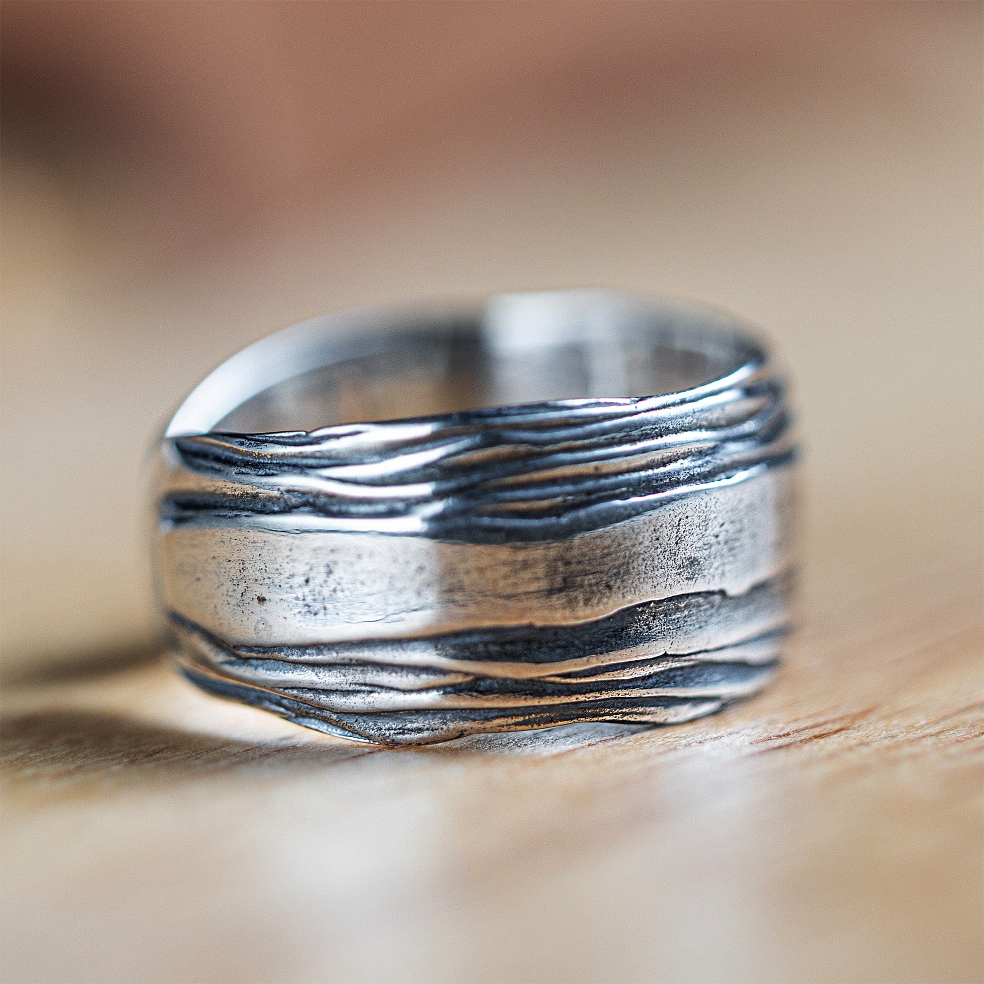 Wrapt Handcrafted Sterling Silver Open Band with Layered Structure
